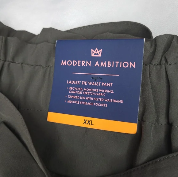Modern Ambition Pants OLIVE Tie-Front Tapered Leg Pockets Elastic Waist Sz 2XL - Picture 9 of 16